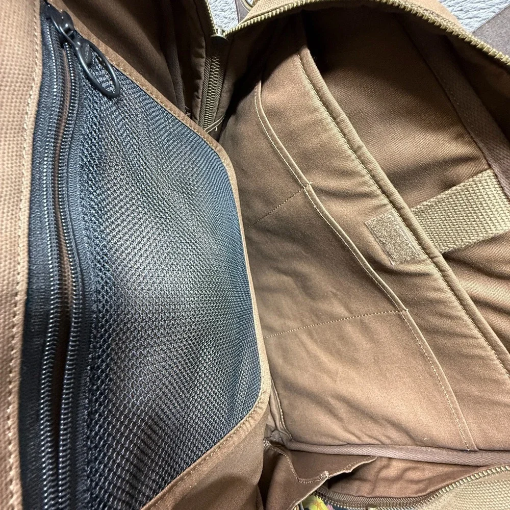 Lands' End Waxed Canvas Laptop Briefcase Bag Zip Close Crossbody Tan Leather